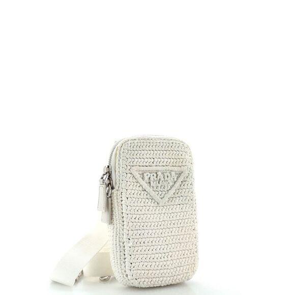 Prada Zip Phone Holder Crossbody Bag Raffia White - Picture 2 of 13